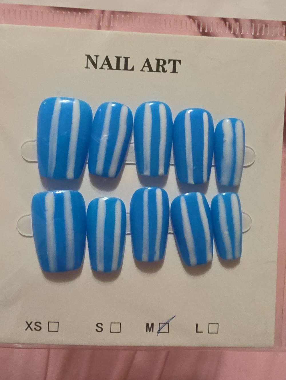 Striped Blue & White Press-On Nail Set